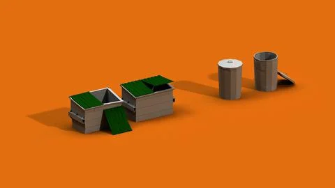 Post Apocalyptic Garbage Bin and Can 3D Model