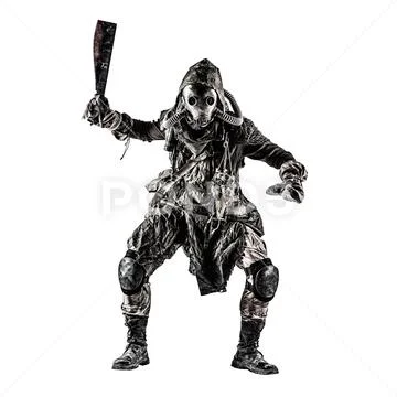 Post apocalyptic human threatening with cane knife Stock Photos