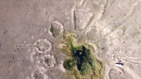 Post-apocalyptic landscape. A large field. Semiplatinsky shooting range aerial Video stock 98778484