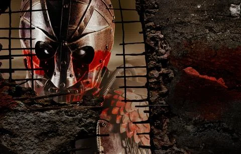 Post apocalyptic raider warrior with red painted stripes. Foto stock