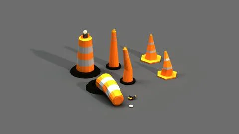 Post Apocalyptic Road Cones, Pylons and Barrels 3D Model