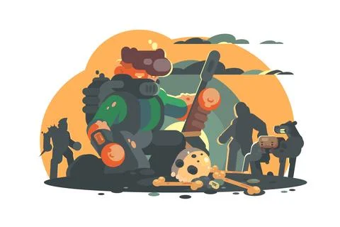 Post-apocalyptic Robot Battle Scene Illustrazione stock