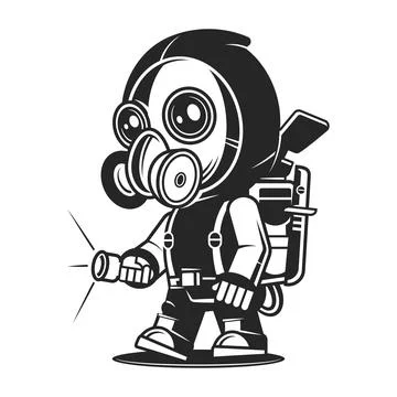 Post apocalyptic scene with a man in mask Stock Illustration