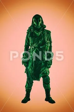 Post apocalyptic survivor in gas mask and rags Stock Photos