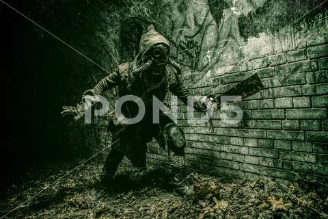 Post apocalyptic underground creature in gas mask Stock Photos