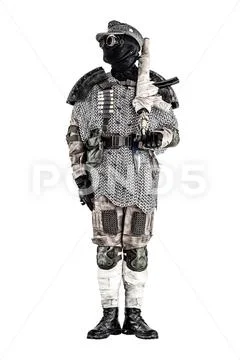 Post apocalyptic warrior with handmade firearm Stock Photos