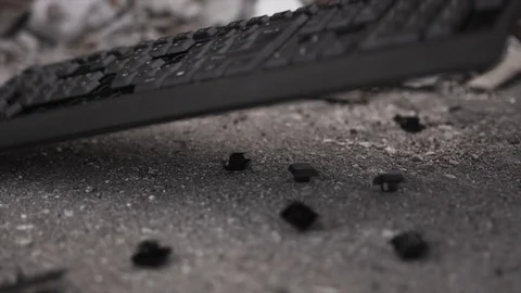 Post apocalyptic world after cyber war. Broken keyboard apocalypse destruction Stock Footage 115276436