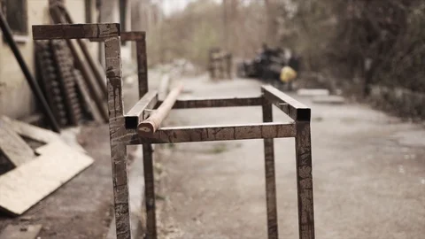 Post apocalyptic world after nuclear war and apocalypse destruction Lonely iron Stock Footage 115277531