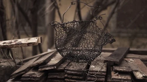 Post apocalyptic world after nuclear war in ruins and empty basket, no life. Stock Footage 115277940