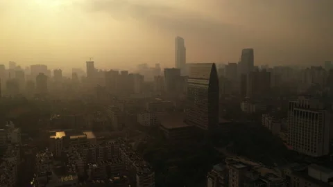 Post Apocolyptic Sunrise over Megacity in China Stock Footage 206901230