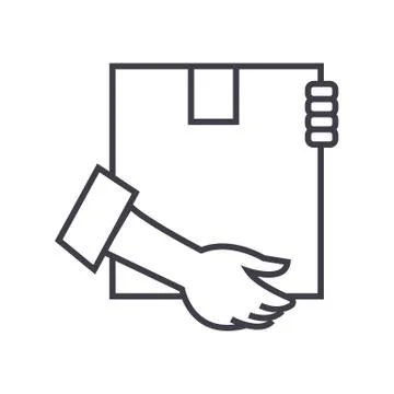 Post box with hands vector line icon, sign, illustration on background, editable 스톡 일러스트