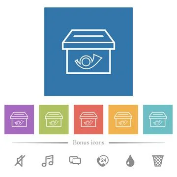 Post box outline flat white icons in square backgrounds Stock Illustration