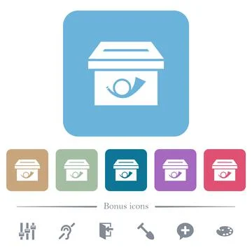 Post box solid flat icons on color rounded square backgrounds 스톡 일러스트