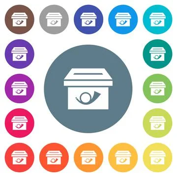 Post box solid flat white icons on round color backgrounds Stock Illustration