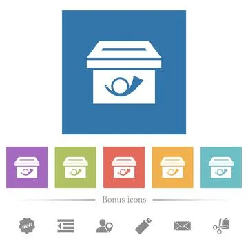 Post box solid flat white icons in square backgrounds イラスト素材