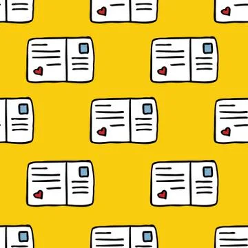 Post card seamless doodle pattern, vector illustration Illustrazione stock
