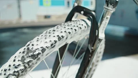 Post-cleaning at self-serve wash, cross-country bike shines as shampoo residues Stock-Footage 289524110