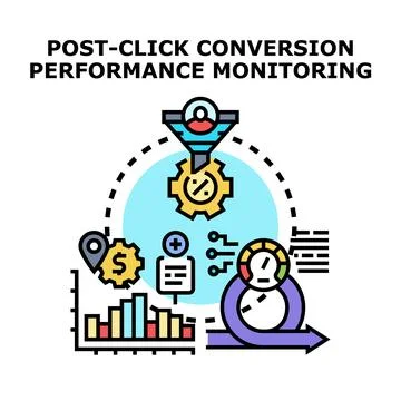 Post click conversion performance monitoring analyzing strategy Stock Illustration