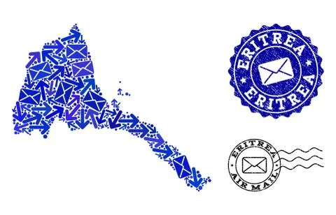 Post Communication Collage of Mosaic Map of Eritrea and Grunge Seals 스톡 일러스트