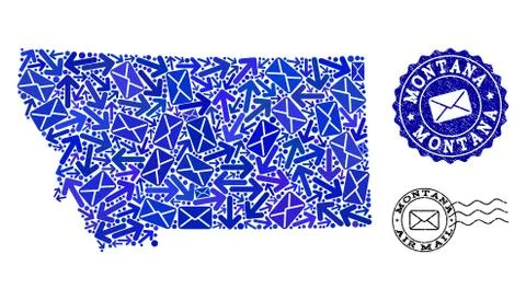Post Communication Collage of Mosaic Map of Montana State and Grunge Seals Stock Illustration