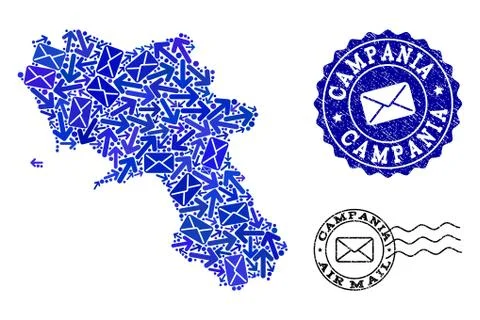 Post Communication Composition of Mosaic Map of Campania Region and Textured 스톡 일러스트