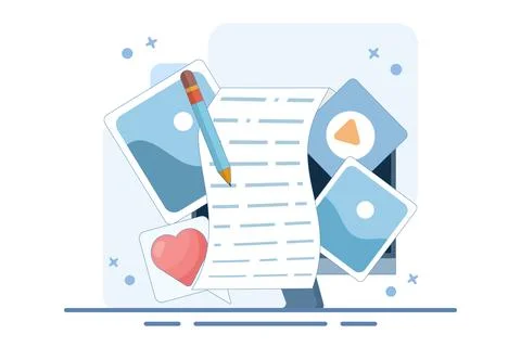 Post concept for web page, Blogger, Blog content, Blogging, banner, presentation Illustrazione stock