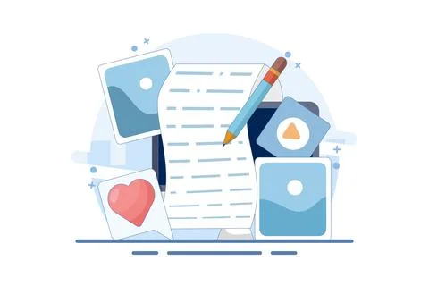 Post concept for web page, Blogger, Blog content, Blogging, banner, presentation Illustrazione stock