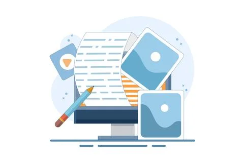 Post concept for web page, Blogger, Blog content, Blogging, banner, presentation Illustrazione stock
