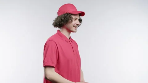 Post Courier Man Delivering Parcel Box To Recipient. Got Payment For Service. Stock Footage 284990679