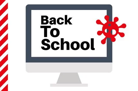 Post Covid lockdown back to school vector illustration with virus logo Stock Illustration