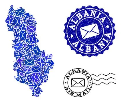Post Delivery Collage of Mosaic Map of Albania and Grunge Stamps 스톡 일러스트