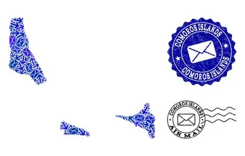 Post Delivery Collage of Mosaic Map of Comoros Islands and Grunge Stamps 스톡 일러스트