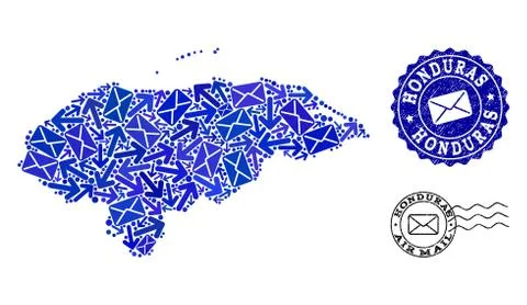 Post Delivery Collage of Mosaic Map of Honduras and Grunge Stamps 스톡 일러스트