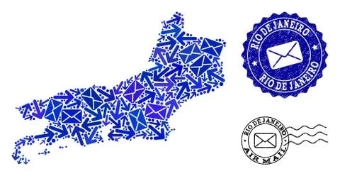 Post Delivery Collage of Mosaic Map of Rio De Janeiro State and Grunge Seals 스톡 일러스트