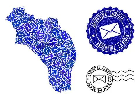 Post Delivery Composition of Mosaic Map of Argentina - La Rioja and Grunge Seals 스톡 일러스트
