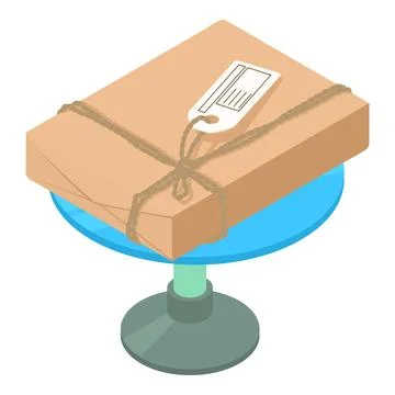 Post delivery icon isometric vector. Closed parcel box on round blue table icon Stock Illustration