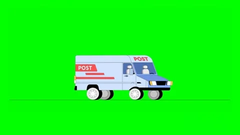 Post Delivery Van Driving on Road on Green Background Video stock 332149132