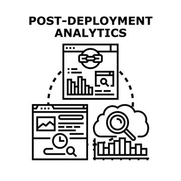 Post deployment analytics examining software performance and user data, measu Stock Illustration