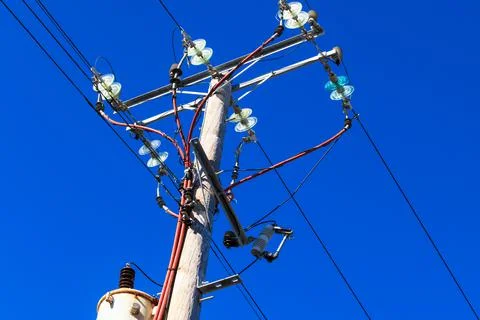 A post with electrical wires Stock Photos