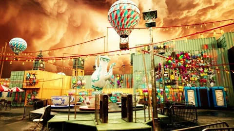 Post-End World Park Under Orange Sky Stock Footage 321860331