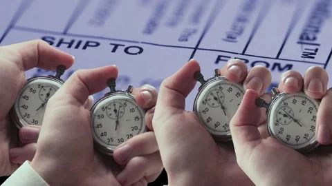 Post envelope label and stopwatches in hands Video stock 235156720