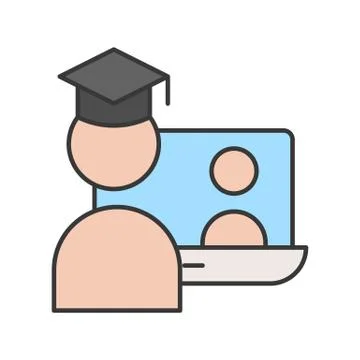 Post graduated self learning by online course, e-learning education editable  Stock Illustration