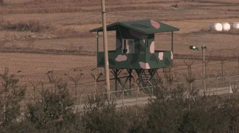 A post guard on the border between north and south Korea Stock Footage 10574483