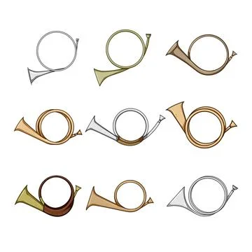 Post horn set cartoon vector illustration Illustrazione stock
