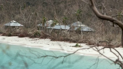 Post Hurricane Irma 2017 devastation, Trunk Beach, St John Stock Footage