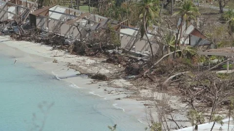 Post Hurricane Irma 2017 devastation, Caneel bay, St John Stock Footage 80687633