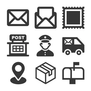 Post Icons Set on White Background. Stock Illustration