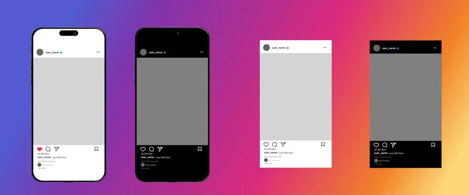 Post Instagram feed frame mockup with Iphone 15 smartphone mock up template Stock Illustration