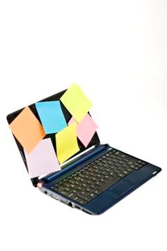 Post-it on laptop. Stock Photos