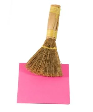 Post-It Note and broom Foto stock